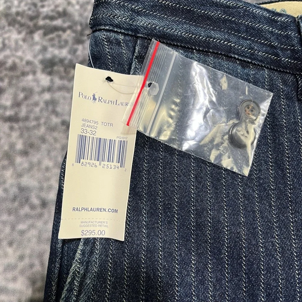 NWT Polo Ralph Lauren Pants Striped‎ Denim Mens 36x34 Blue Made In Italy